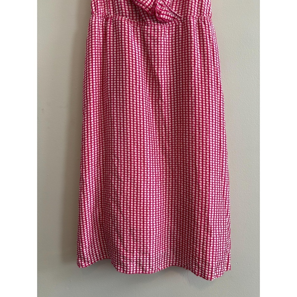 Y2K Gingham Pink & White Romantic Strapless Midi V-Neck Silk Dress - Small - Picture 9 of 10